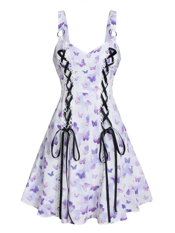 Dresslily Women O Ring Lace Up Butterfly Dress