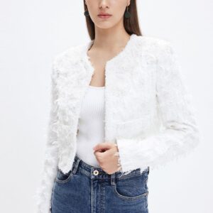 Delicate Beaded Butterfly Jacket With Shoulder Pad