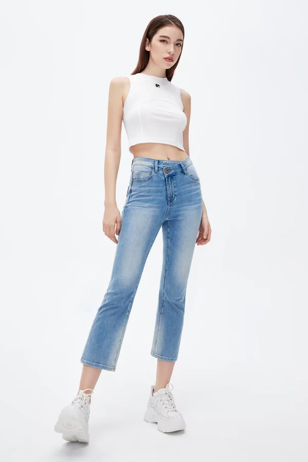 Stretchy White Flared Jeans With Silk