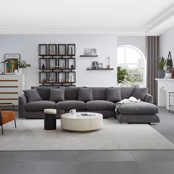 Gray 110 feathers chaise sectional (free ottoman)