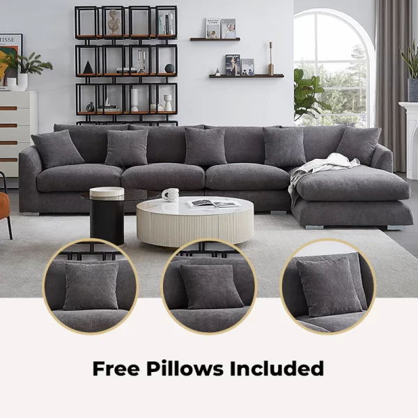 Gray 110 feathers chaise sectional (free ottoman)